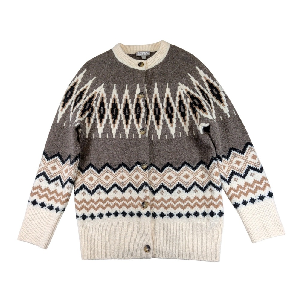 J.Crew Womens Fair Isle Cardigan Merino Wool Alpaca Blend Sweater BE043 Small